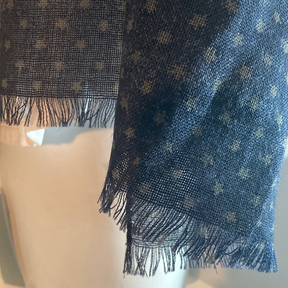 Rag & Bone New York Rectangle Scarf Navy Gray Stars Wool Semi-sheer Fringe NWT